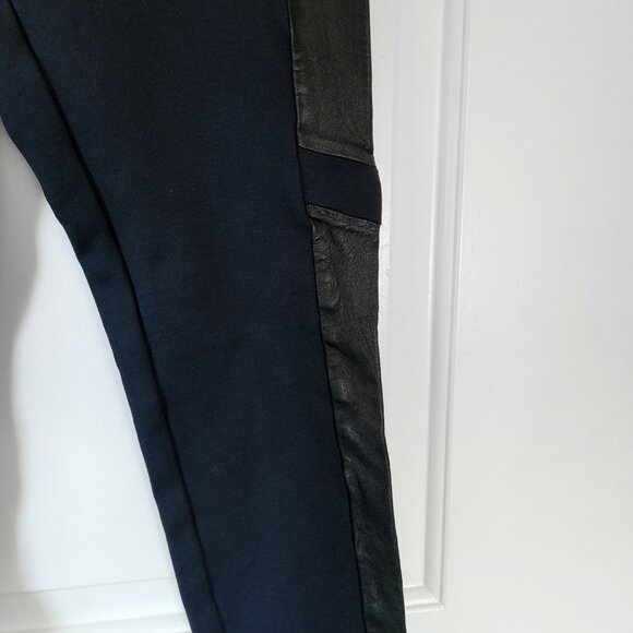 Theory Hasna Rave Leather-Trim Dark Navy Jersey Leggings - Picture 3 of 6
